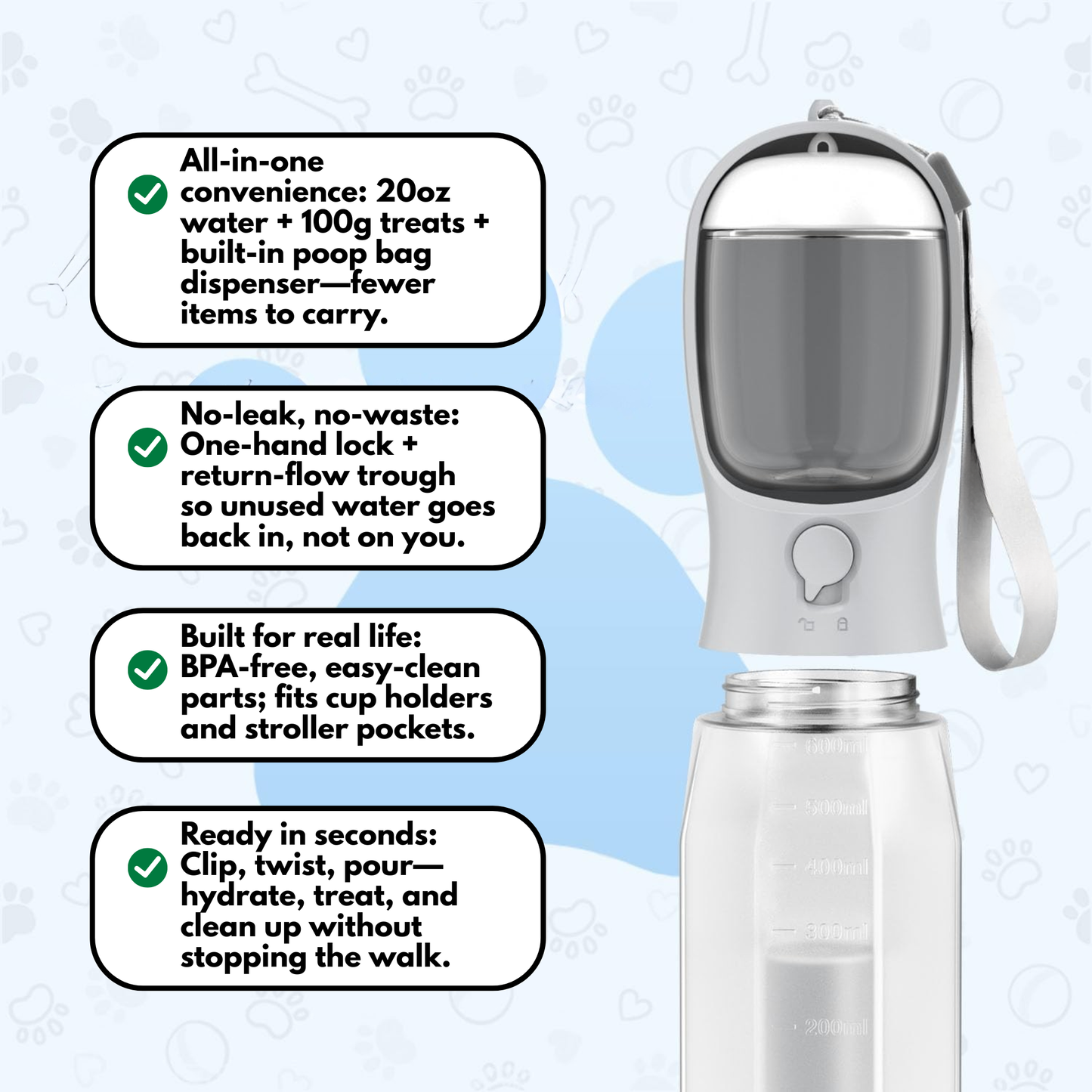 Finally, The Pet Bottle That Does It All — Hydrate, Feed & Clean Instantly 🐾